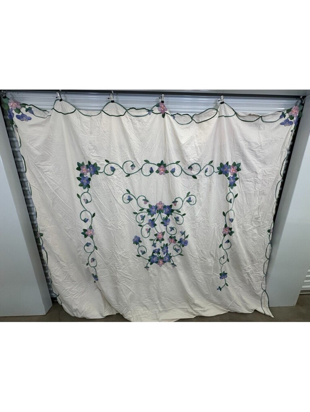 Vintage Purple Floral Embroidery Applique Duvet Cover Flowers Vines 81x103